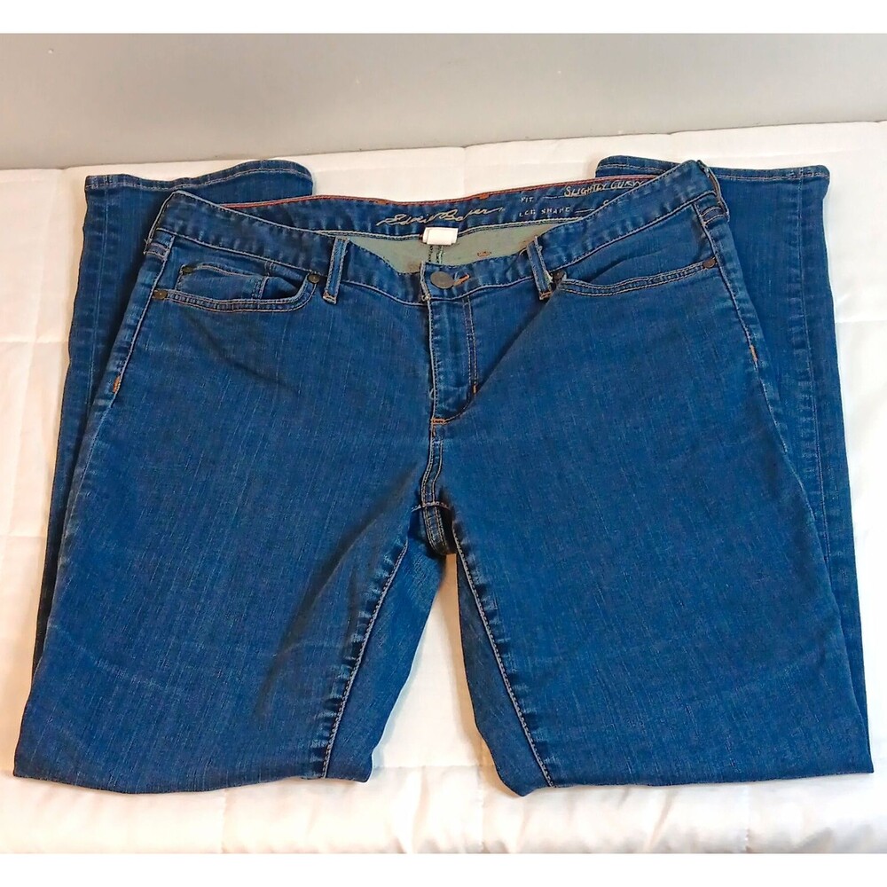 Eddie Bauer Women's Slightly Curvy Straight Blue Medium Wash Stretch Jeans 14